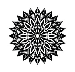 Abstract floral vector mandala ornament featuring a seamless pattern of sun, leaf, and flower elements for decoration
