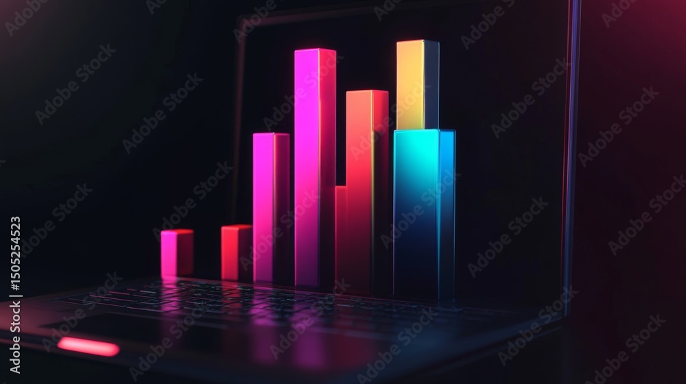 Fototapete A realistic D bar chart emerging from a laptop screen, symbolizing data analysis and business intelligence