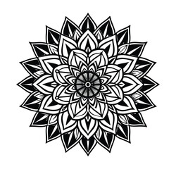 Black and white floral snowflake vector design with an elegant ornamental plant pattern
