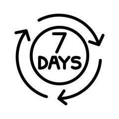 7 days Money back guarantee outline icon. Money back guarantee icon isolated on white background. Transparent background, minimalist symbol. Vector images