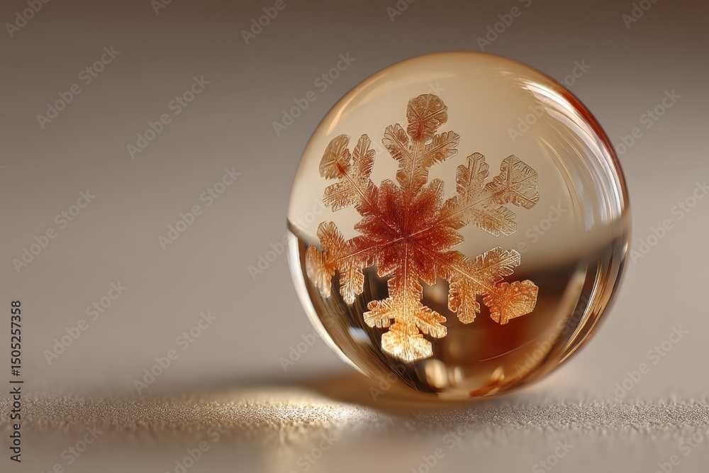 Poster beautifully crafted crystal orb featuring intricate snowflake design captured indoors in soft light