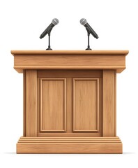 Elegant Wooden Podium with Two Microphones