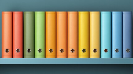 A row of colorful binders on a shelf