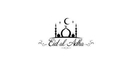 Elegant eid al adha islamic design featuring mosque crescent moon and stars in black