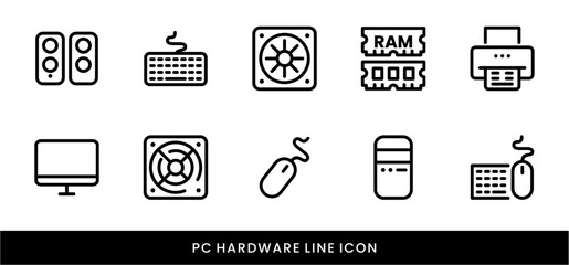 Computer Hardware Line Icon Set Device, Technology, PC Components, Server, and Electronics icon