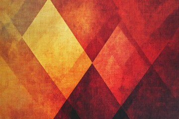 Abstract Geometric Pattern Warm Red and Gold Diamond Shapes on Textured Background