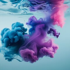 Fototapeta premium Abstract Ink in Water with Blue and Pink Swirls, Creative Artistic Background