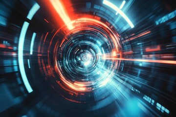 Obraz premium Abstract Futuristic Technology Background High Speed Data Stream and Circular Digital Interface