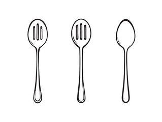 Slotted spoon line art kitchen cooking tool