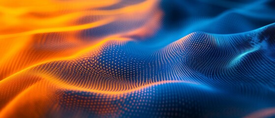 Abstract Blue and Orange Digital Wave Background Network Mesh Data Visualization