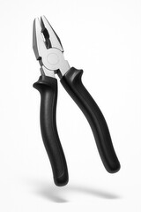 Chrome and black rubber-handled pliers with a textured grip, suitable for various mechanical and repair tasks, on transparent background.