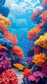 Vibrant coral reef with colorful marine life.