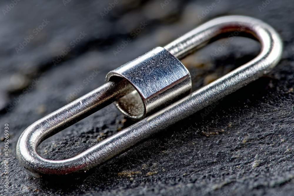 Poster metal clip resting on textured surface with focus on shiny details and contours during daylight hour