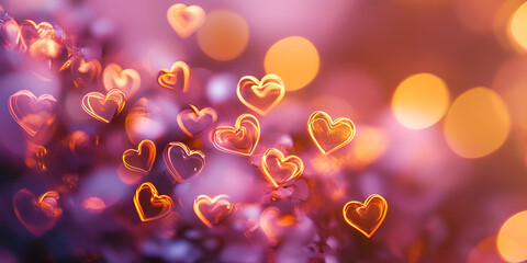 Warm Bokeh Haze with Radiant Heart Shapes Abstract Light Background