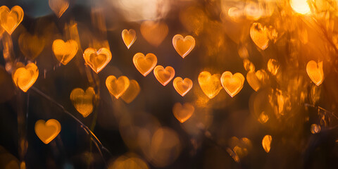Warm Golden Bokeh Accented with Faint Heart Shapes Abstract Background