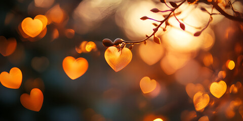 Warm Golden Bokeh with Subtle Heart Shapes Abstract Background
