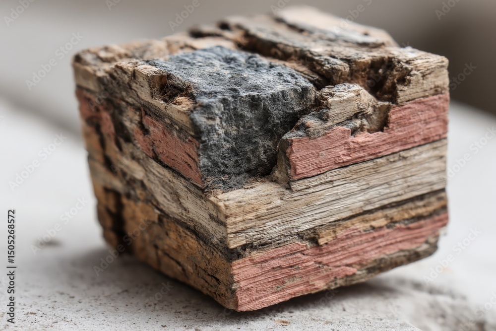 Poster unique natural wood and stone block showcasing diverse textures and colors in close-up view