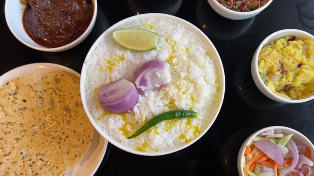 Panta bhat, a Bengali traditional food served in restaurant