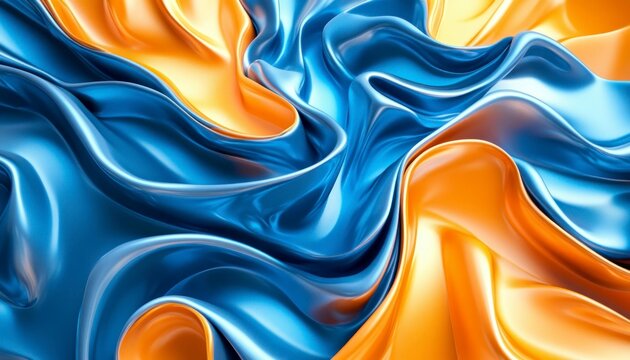 Abstract Blue and Gold Swirling Fabric Texture Luxurious Shiny Drape Elegant Background Design