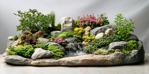 Gentle Stream Flowing Over Miniature Rock Nature Scene