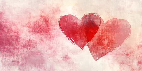 Watercolor-style pink and red hearts on a soft background