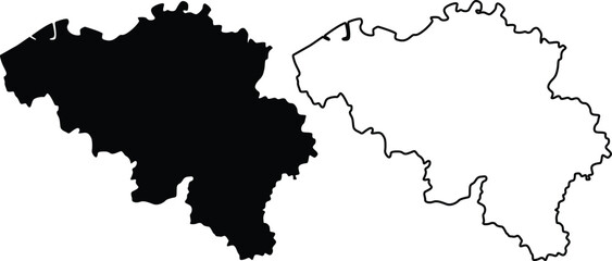Map of Belgium Silhouette Flat And Outline Design