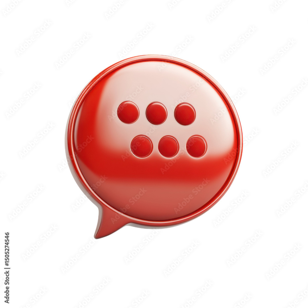 Poster red speech bubble icon indicating processing message or loading sign shiny on transparent background