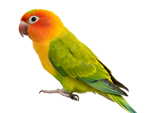 Portrait of a Colorful Green Lovebird Parrot Isolated on transparent background, Isolated Png file, Cut-out, Isolate Png, No Background, Isolated object