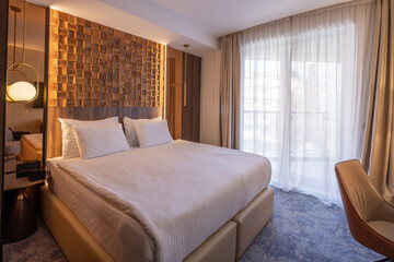 Interior of a modern hotel bedroom