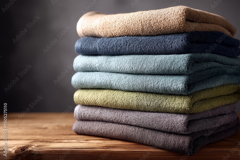 Aufkleber soft towels stacked neatly on a wooden table in a cozy setting
