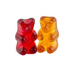 Delicious red and orange gummy bear candy treats food on transparent background