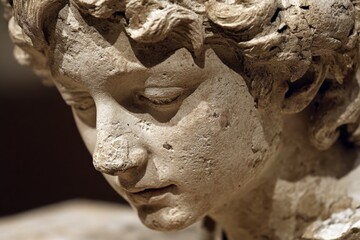 Sculpted bust of a young man displaying intricate details and historical significance from an art exhibition in a museum