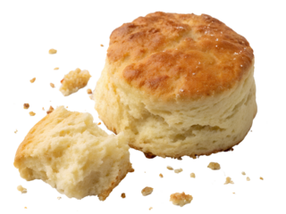 Close Up of a Fresh Buttermilk Biscuit Isolated on transparent background, Isolated Png file, Cut-out, Isolate Png, No Background, Isolated object