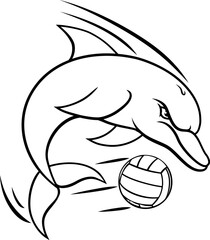 Dolphin animal mean tough volleyball sports team mascot hitting a volleyball ball