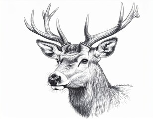 Naklejka premium Deer Pencil Art, Botanical Illustration Style