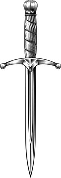 A dagger medieval knightly sword parrying knife in a vintage woodcut engraved etching illustration style