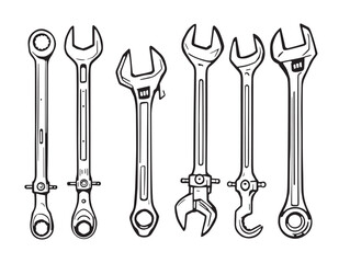 Wrench line art vector drawing for repair concept