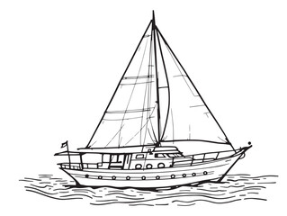 Yacht line art illustration for sea travel design