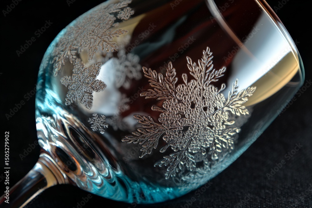 Aufkleber decorative glass featuring intricate snowflake designs on a black background in a close-up view
