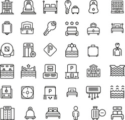 hotel icons in line style set. accommodation, service, travel, booking vector illustration