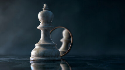 Chess piece's strategic reflection unveils hidden potential and calculated risks