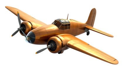 Golden vintage airplane isolated on white background png ai generated isolated on a white background