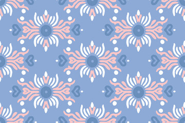 Fototapeta premium Ethnic abstract ikat floral patterns background.Antique Damask tribal embroidery with Aztec style.Geometric flower folklore ornaments.Indian or other Asian-inspired.Design for carpet, wallpaper, cloth