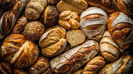 Freshly Baked Assortment of Artisan Bread Loaves on Rustic Surface