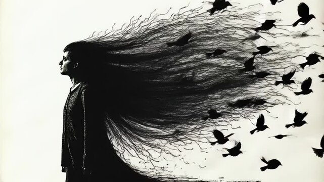 Depression leaving human body as a black bird who fly away
