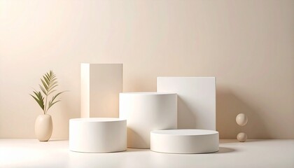geometric podiums on cream background 