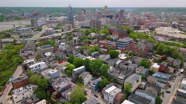 Aerial view of Downtown Cincinnati and Mount Adams