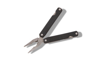 Black a metal pliers with cast shadow isolated no background cutout