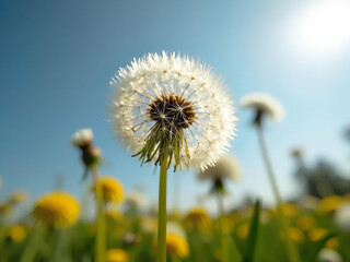 Summer Dreams Dandelion Clock and Blowing Seeds Generative AI