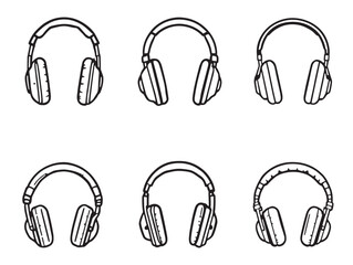 Headphones line art drawing minimalist music listening illustration